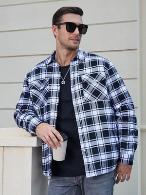 TACVASEN Black White Men's Flannel Shirt Long Sleeve Button Down Jacket