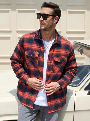 TACVASEN Orange Men's Flannel Shirt Long Sleeve Button Down Jacket