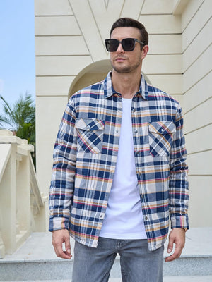 TACVASEN Yellow Men's Flannel Shirt Long Sleeve Button Down Jacket