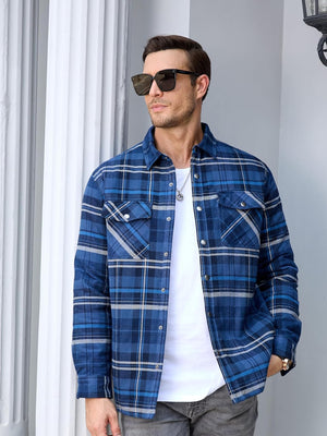 TACVASEN Blue Grey Men's Flannel Shirt Long Sleeve Button Down Jacket