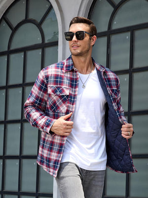 TACVASEN Red White Men's Flannel Shirt Long Sleeve Button Down Jacket