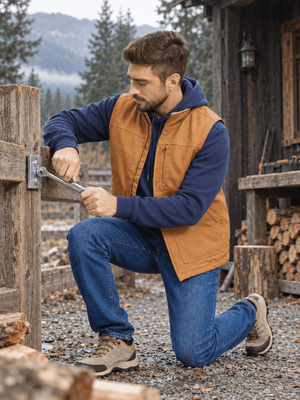 TACVASEN Brown Men's Fleece Heavy-duty Canvas Waterproof Vest