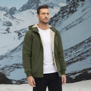 TACVASEN Khaki Men's Fleece Hoodie Jacket Windproof Winter Coats