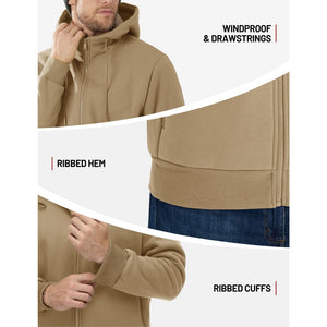 TACVASEN Khaki Men's Fleece Hoodie Jacket Windproof Winter Coats