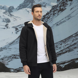 TACVASEN Khaki Men's Fleece Hoodie Jacket Windproof Winter Coats