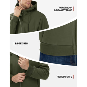 TACVASEN Khaki Men's Fleece Hoodie Jacket Windproof Winter Coats