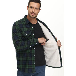 TACVASEN Green Flannel Shirt Jacket Fleece - Lined Multi Pockets