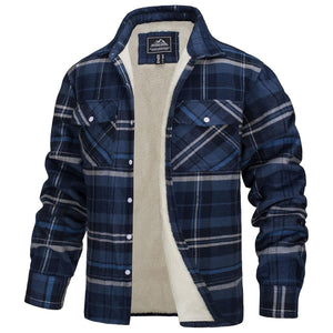 TACVASEN Blue Grey Flannel Shirt Jacket Fleece - Lined Multi Pockets