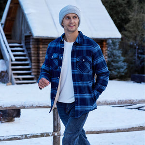 TACVASEN Grey Blue Flannel Shirt Jacket Fleece - Lined Multi Pockets