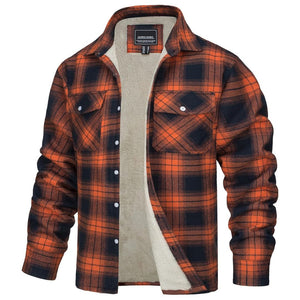 TACVASEN Orange Flannel Shirt Jacket Fleece - Lined Multi Pockets