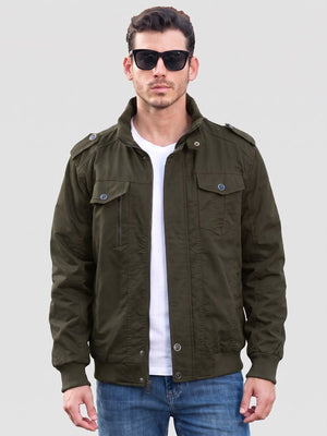 TACVASEN Army Green Men's Fleece Lined Cotton Casual Cargo Bomber Jacket