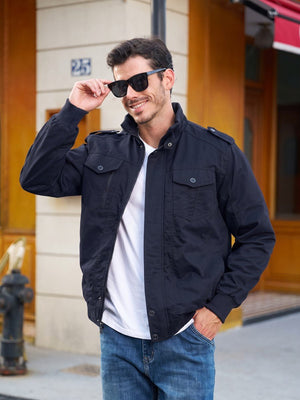 TACVASEN Navy Men's Fleece Lined Cotton Casual Cargo Bomber Jacket