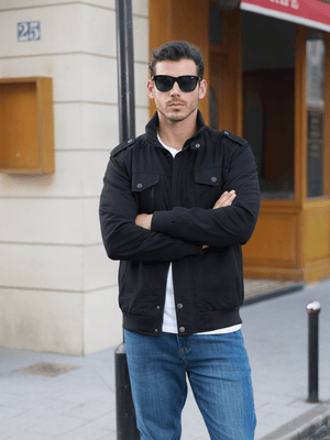 TACVASEN Black Men's Fleece Lined Cotton Casual Cargo Bomber Jacket