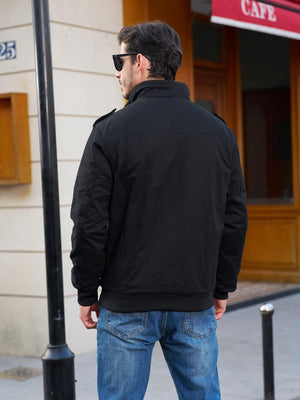 TACVASEN Black Men's Fleece Lined Cotton Casual Cargo Bomber Jacket
