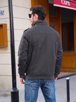 TACVASEN Dark Grey Men's Fleece Lined Cotton Casual Cargo Bomber Jacket