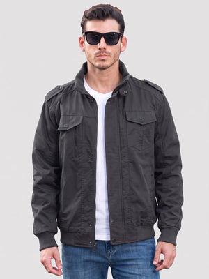 TACVASEN Dark Grey Men's Fleece Lined Cotton Casual Cargo Bomber Jacket