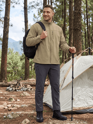 TACVASEN Khaki Men's Fleece Lined Softshell Waterproof Outdoor Jackets