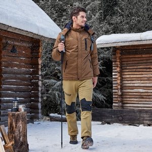 TACVASEN Khaki Men's Fleece Lined Windproof Water Resistant Ski Pants