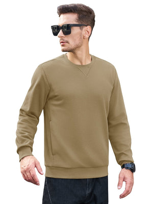 TACVASEN Khaki Men's Fleece Pullover Sweatshirt With Zipper Pockets