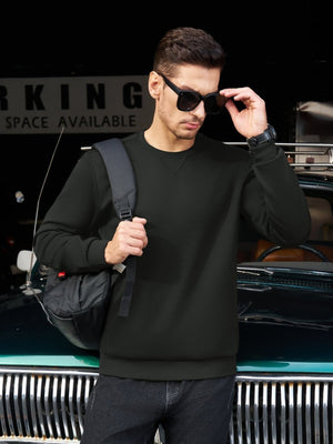TACVASEN Black Men's Fleece Pullover Sweatshirt With Zipper Pockets