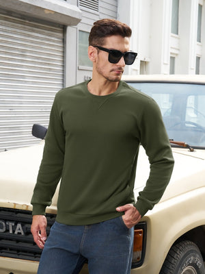 TACVASEN Army Green Men's Fleece Pullover Sweatshirt With Zipper Pockets
