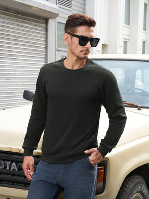 TACVASEN Black Men's Fleece Pullover Sweatshirt With Zipper Pockets