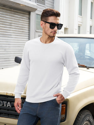 TACVASEN White Men's Fleece Pullover Sweatshirt With Zipper Pockets