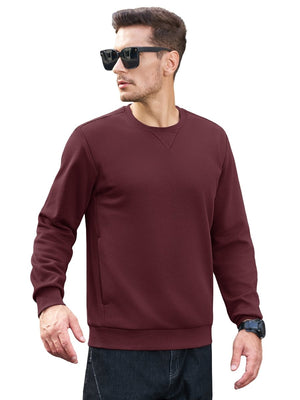 TACVASEN Wine Red Men's Fleece Pullover Sweatshirt With Zipper Pockets