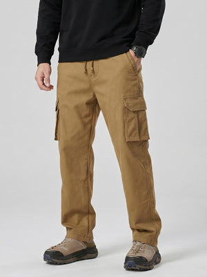 TACVASEN Khaki Men's Heavy Duty Multi - Pocket Straight Fit Cargo Pants