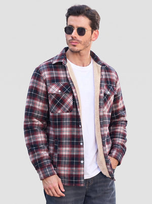 TACVASEN Red White Men's Heavyweight Casual Fleece Lined Flannel Work Jacket