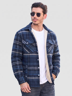 TACVASEN Blue Grey Men's Heavyweight Casual Fleece Lined Flannel Work Jacket