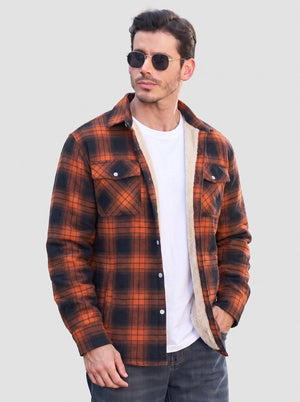 TACVASEN Orange Men's Heavyweight Casual Fleece Lined Flannel Work Jacket