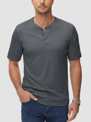 TACVASEN Dark Grey Men's Henley Shirt Short Sleeve T-shirts