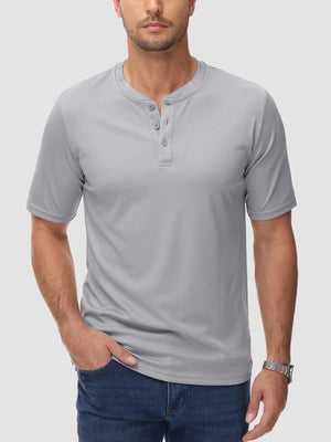 TACVASEN Light Grey Men's Henley Shirt Short Sleeve T-shirts
