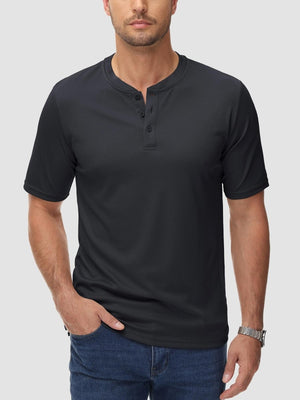 TACVASEN Black Men's Henley Shirt Short Sleeve T-shirts
