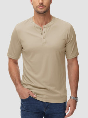 TACVASEN Khaki Men's Henley Shirt Short Sleeve T-shirts