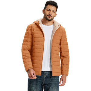 TACVASEN Light Brown Men's Insulated Puffer Jacket Hooded Warm Winter Coat