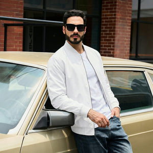 TACVASEN White Men's Lightweight Bomber Jacket Casual Windbreaker