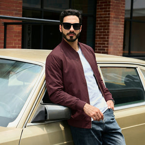 TACVASEN Wine Red Men's Lightweight Bomber Jacket Casual Windbreaker