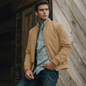 TACVASEN Khaki Men's Lightweight Bomber Jacket Casual Windbreaker