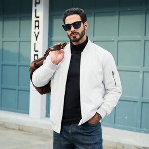 TACVASEN White Men's Lightweight Bomber Jacket Casual Windbreaker
