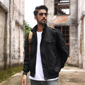 TACVASEN Black Men's Lightweight Casual Cotton Cargo Jacket