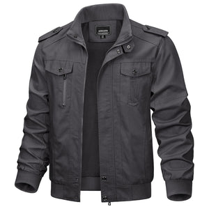 TACVASEN Dark Grey Men's Lightweight Casual Cotton Cargo Jacket