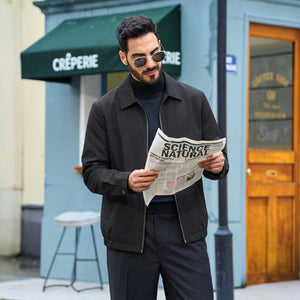TACVASEN Black Men's Lightweight Spring Jacket Lapel Collar Coat