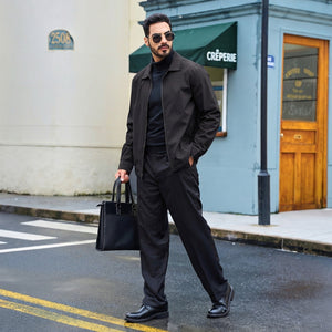TACVASEN Black Men's Lightweight Spring Jacket Lapel Collar Coat