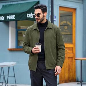 TACVASEN Army Green Men's Lightweight Spring Jacket Lapel Collar Coat