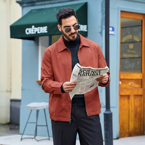 TACVASEN Orange Red Men's Lightweight Spring Jacket Lapel Collar Coat