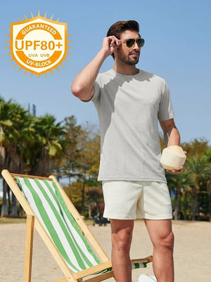 TACVASEN Light Grey Men's Lightweight UPF 80+ Casual Crew Neck Tees
