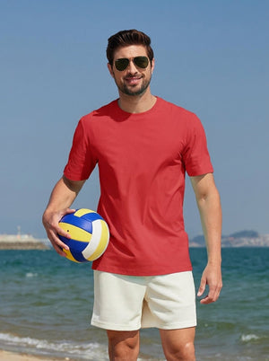 TACVASEN Red Men's Lightweight UPF 80+ Casual Crew Neck Tees