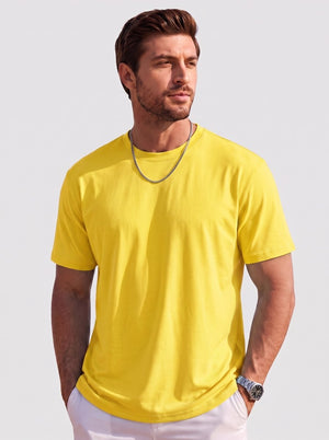 TACVASEN Yellow Men's Lightweight UPF 80+ Casual Crew Neck Tees